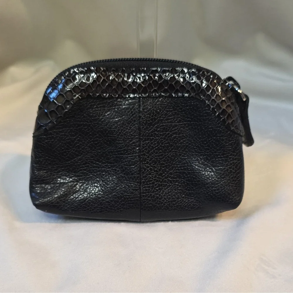Brighton Black Heart Accent Zip-Around Coin Wallet with Animal Print Lining
